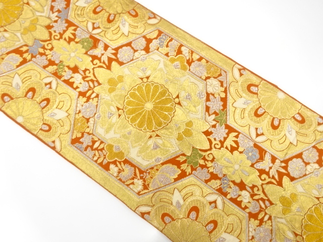 アンティーク　亀甲に花模様織り出し袋帯（着用可）